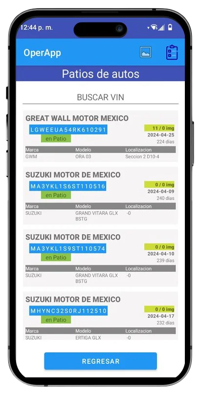 OperApp lista de vehículos